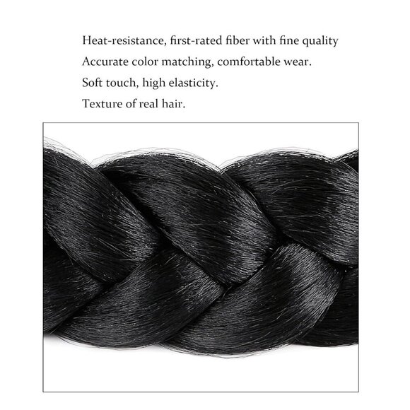 Bohemian Braided Headband Oversized Classic Wide Braids Adjustable Elastic Strap - Picture 4 of 6